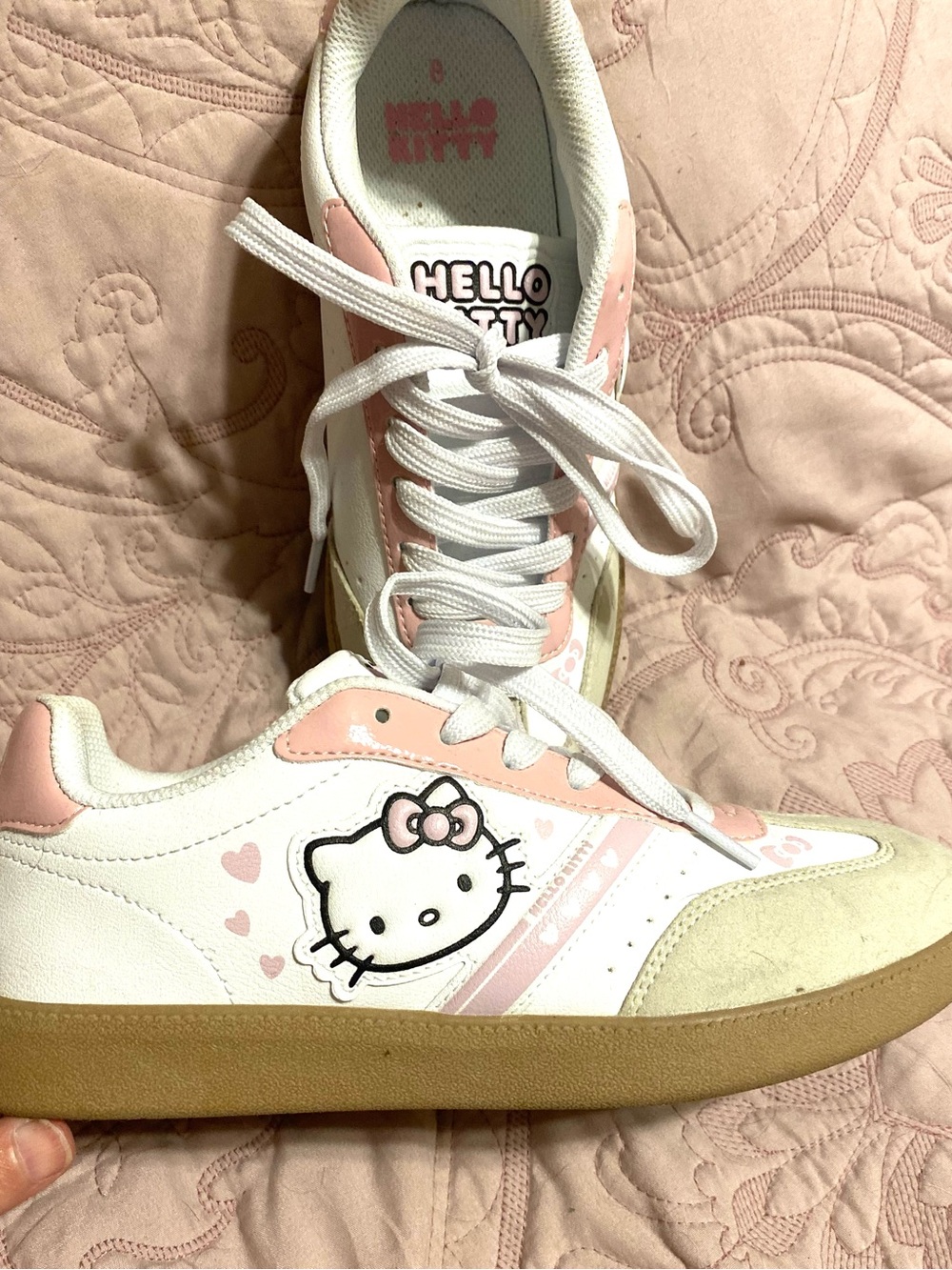 Hello Kitty White and Pink Kids Sneakers with Gum Sole